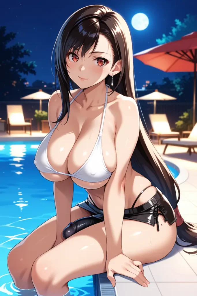 ふたなりティファのチ〇コがでかすぎてもっこりが隠しきれないAIエロ画像42枚目