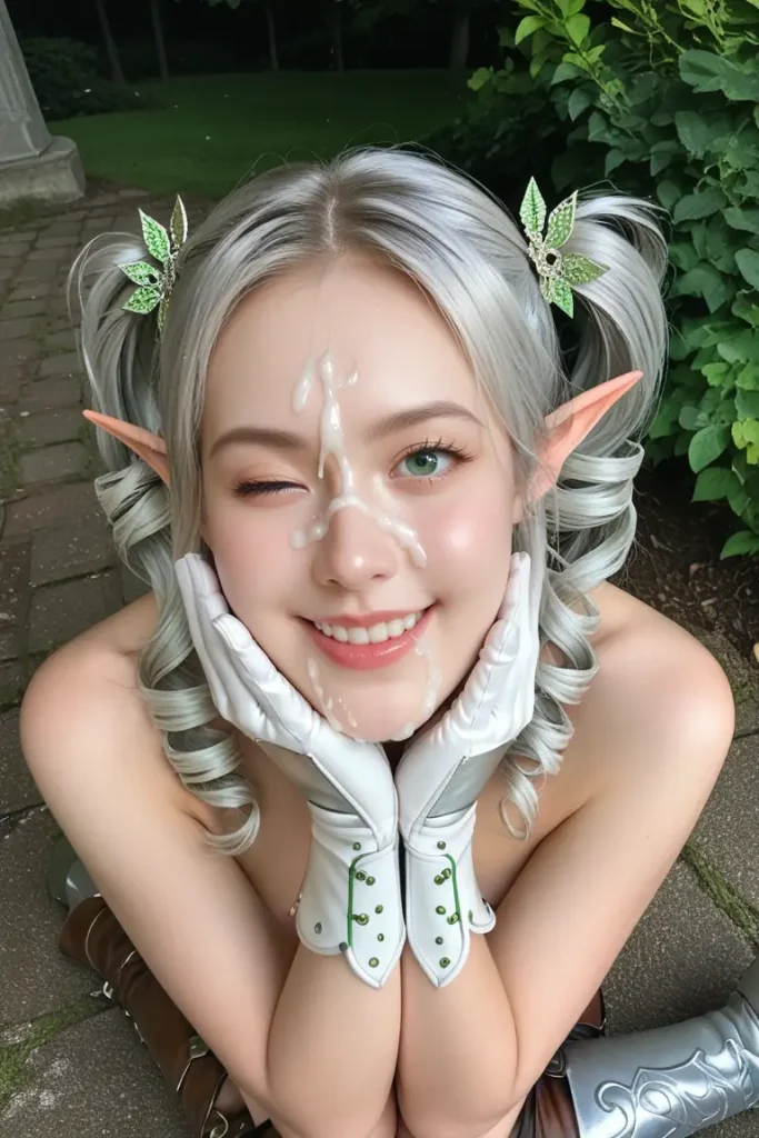 エルフコスプレイヤーに顔射するAIエロ画像11枚目
