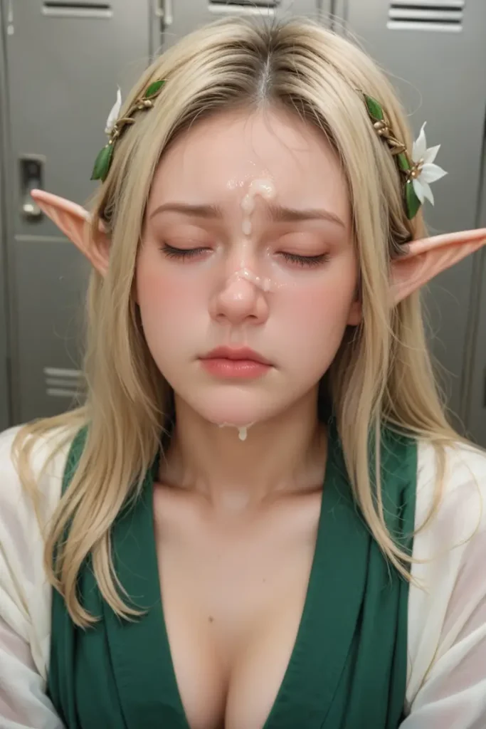 エルフコスプレイヤーに顔射するAIエロ画像14枚目
