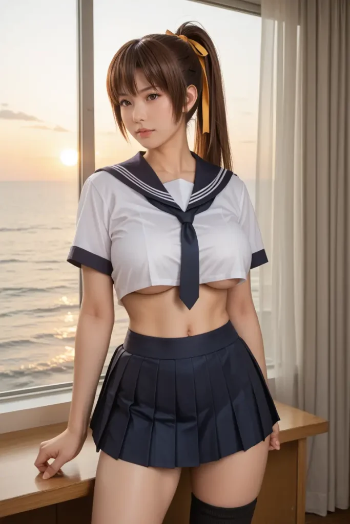 デッドオアアライブの霞のコスプレイヤーがエッチなセーラー服を着るAIエロ画像7枚目