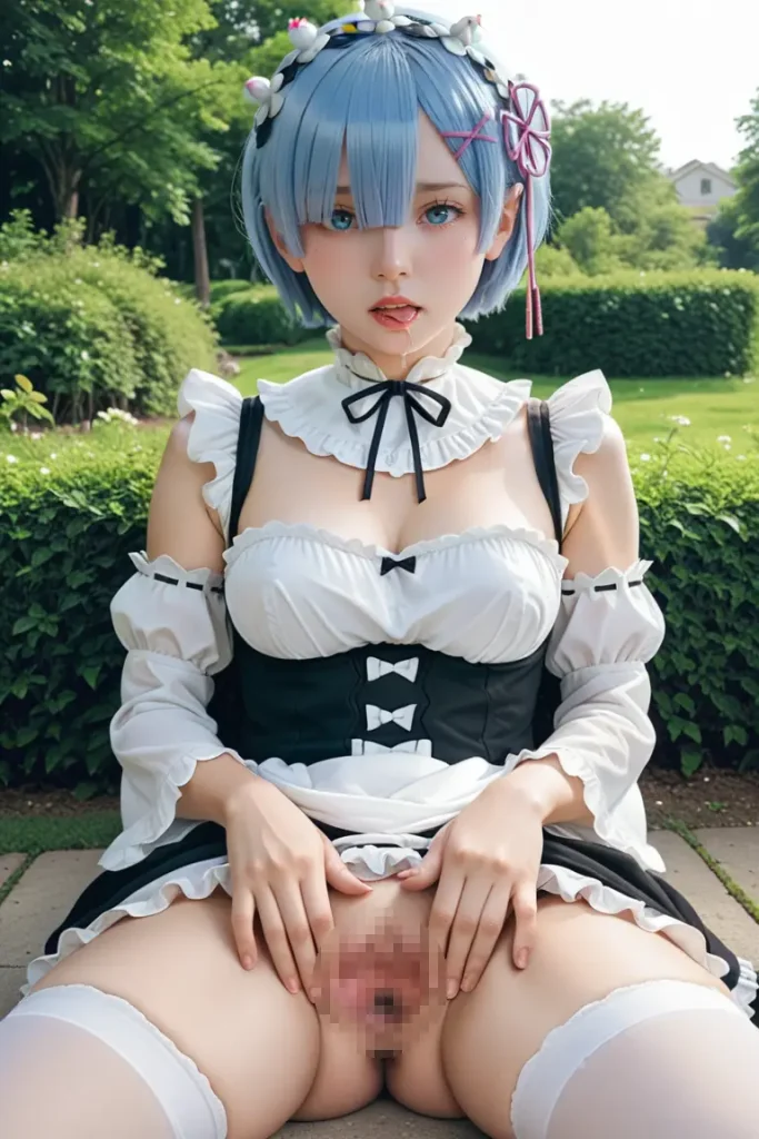 リゼロのレムのコスプレイヤーがパイパンおまんこをくぱぁするAIエロ画像113枚目