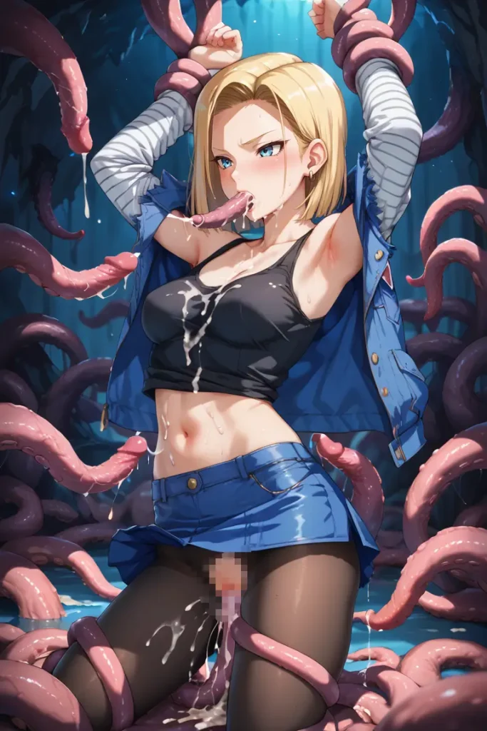 ドラゴンボールの人造人間18号が触手やモンスターに犯されるAIエロ画像117枚目