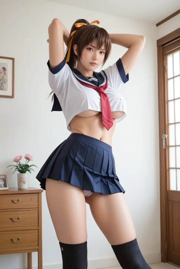 デッドオアアライブの霞のコスプレイヤーがエッチなセーラー服を着るAIエロ画像12枚目