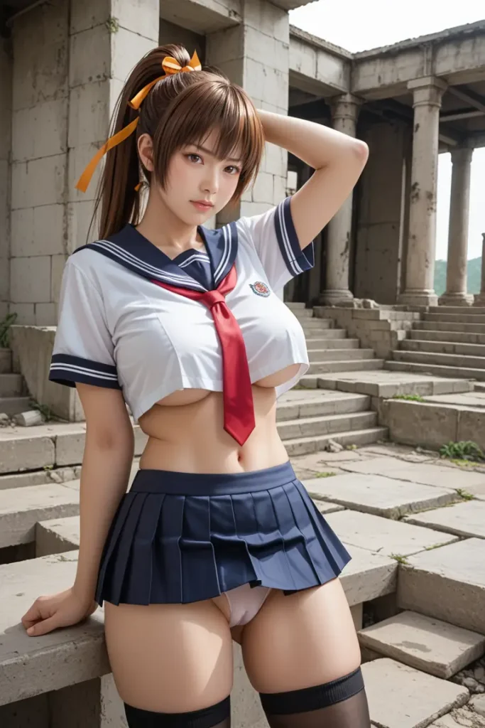 デッドオアアライブの霞のコスプレイヤーがエッチなセーラー服を着るAIエロ画像26枚目