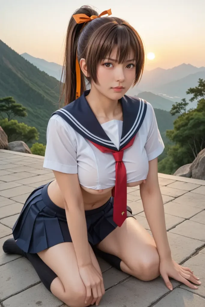 デッドオアアライブの霞のコスプレイヤーがエッチなセーラー服を着るAIエロ画像60枚目
