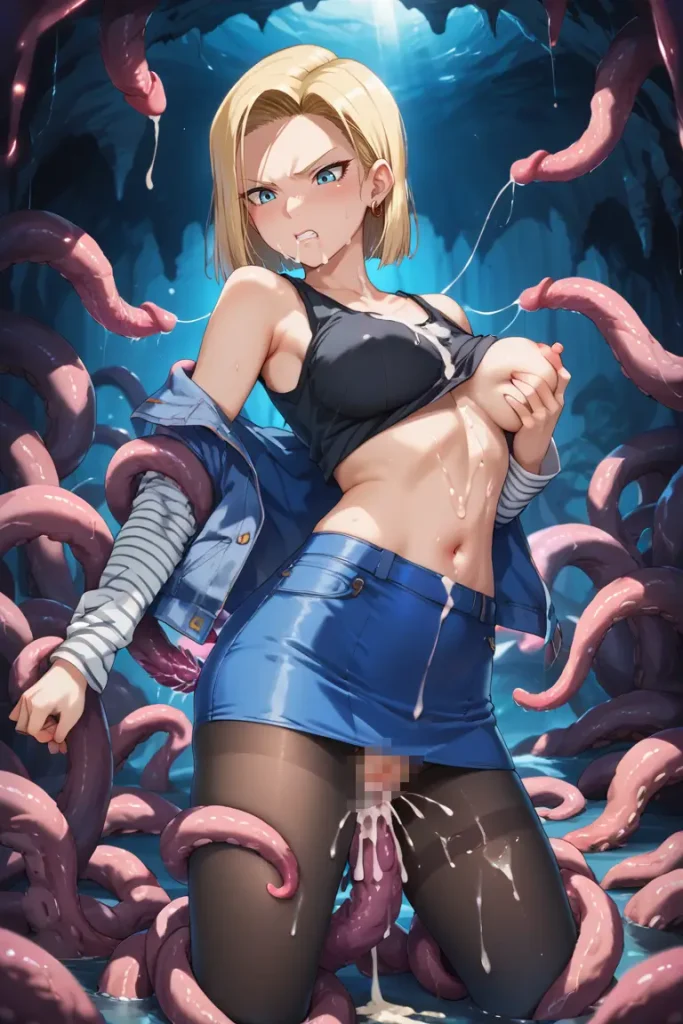 ドラゴンボールの人造人間18号が触手やモンスターに犯されるAIエロ画像74枚目