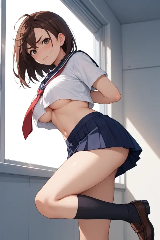 ダンダダンの綾瀬桃が下乳見えるセクシーセーラー服を着るAIエロ画像2枚目
