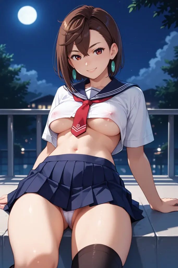 ダンダダンの綾瀬桃が下乳見えるセクシーセーラー服を着るAIエロ画像4枚目