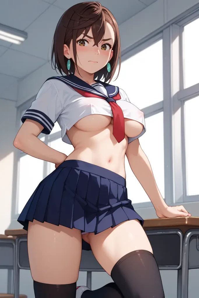 ダンダダンの綾瀬桃が下乳見えるセクシーセーラー服を着るAIエロ画像5枚目