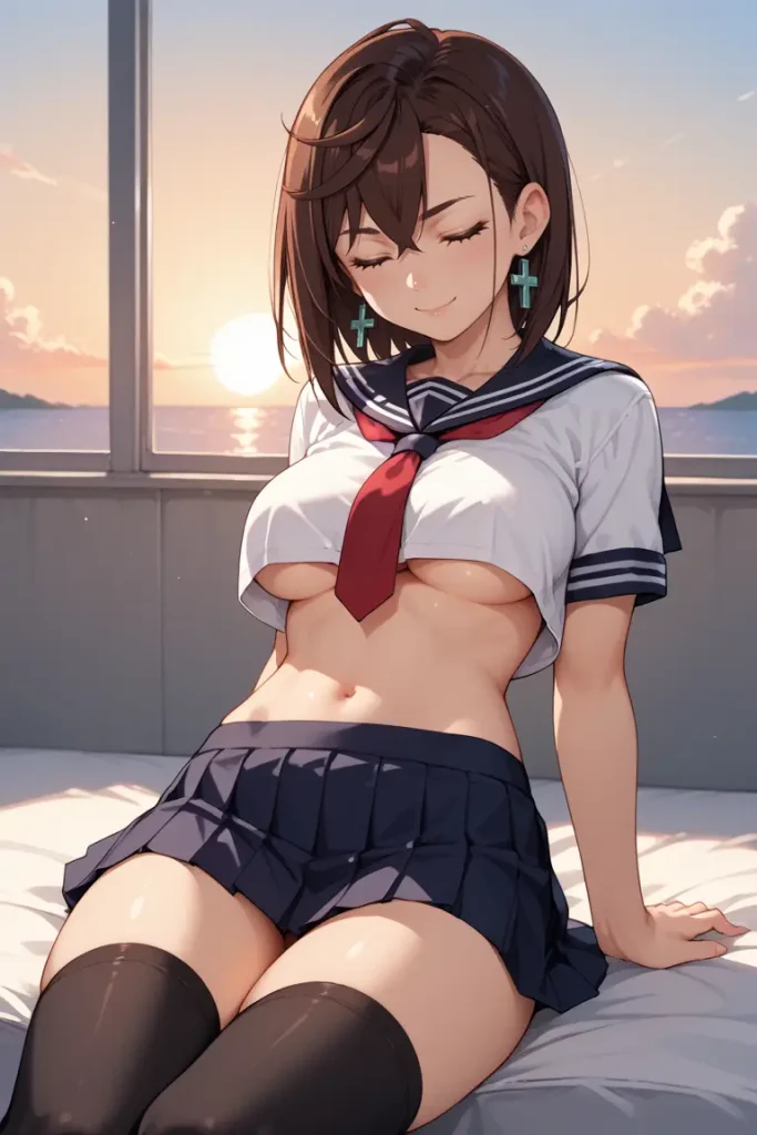 ダンダダンの綾瀬桃が下乳見えるセクシーセーラー服を着るAIエロ画像8枚目