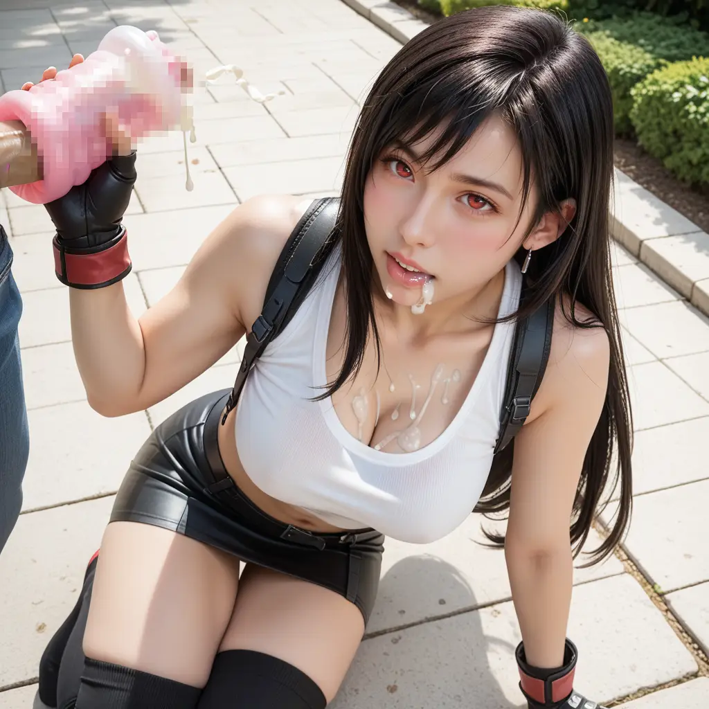 ファイナルファンタジーのティファのコスプレイヤーが手コキをするAIエロ画像8枚目