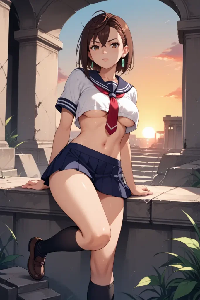 ダンダダンの綾瀬桃が下乳見えるセクシーセーラー服を着るAIエロ画像10枚目