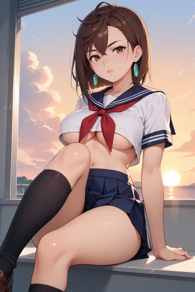 ダンダダンの綾瀬桃が下乳見えるセクシーセーラー服を着るAIエロ画像11枚目
