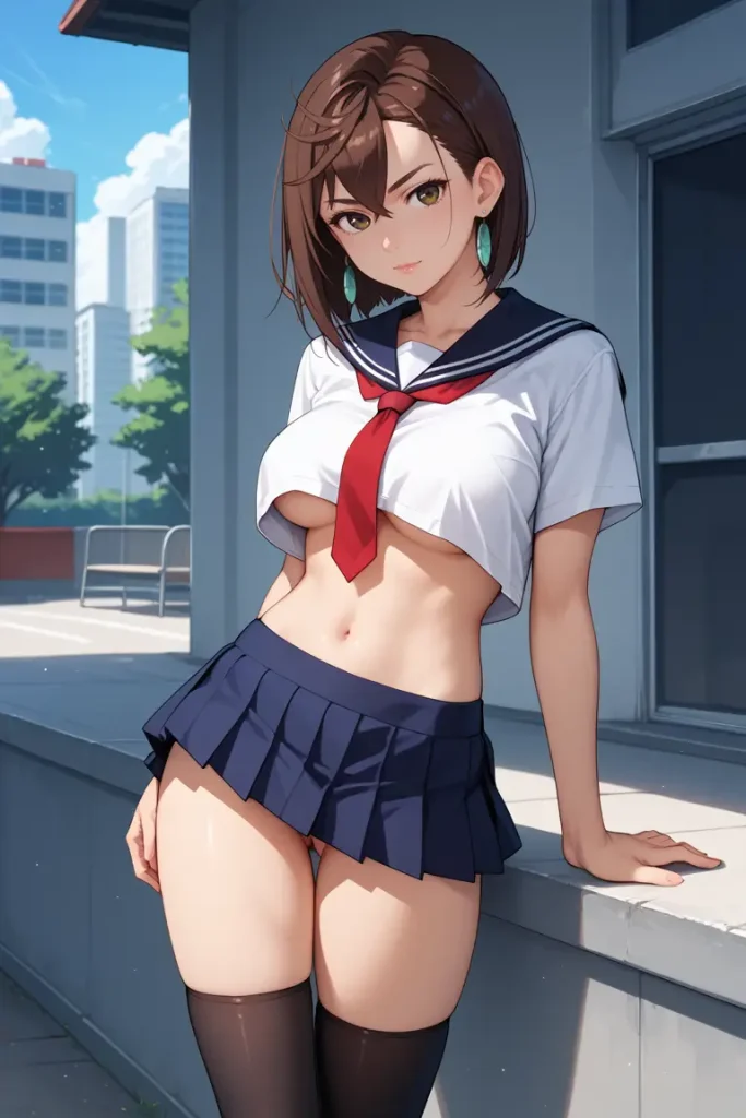 ダンダダンの綾瀬桃が下乳見えるセクシーセーラー服を着るAIエロ画像12枚目