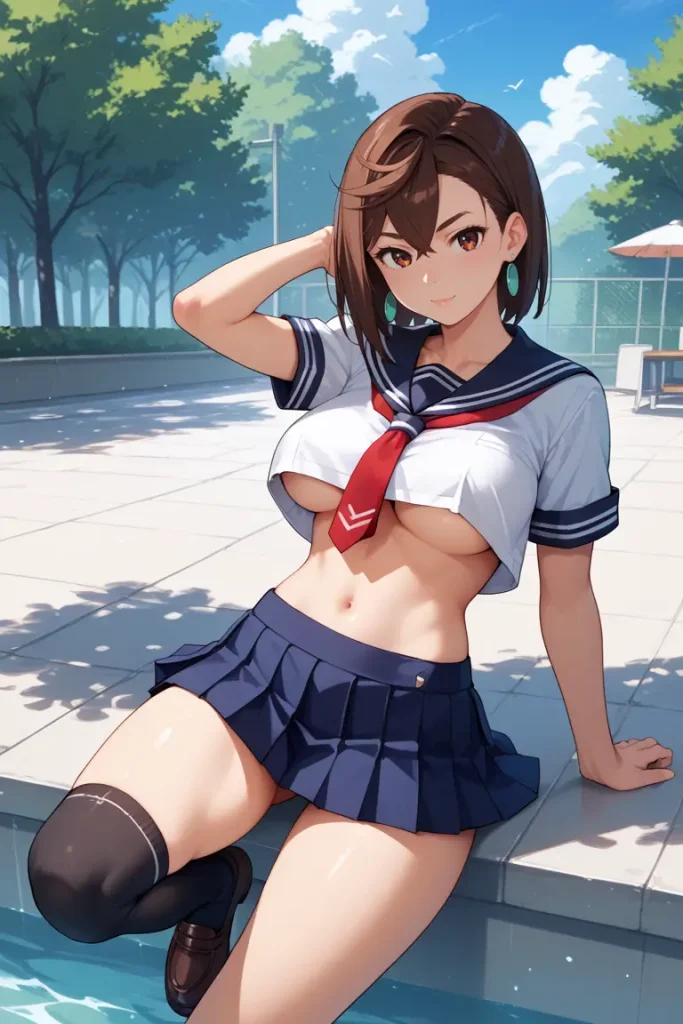 ダンダダンの綾瀬桃が下乳見えるセクシーセーラー服を着るAIエロ画像14枚目