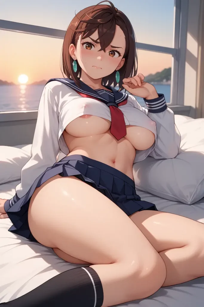 ダンダダンの綾瀬桃が下乳見えるセクシーセーラー服を着るAIエロ画像15枚目