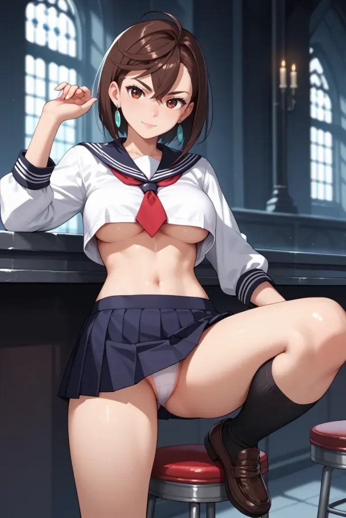 ダンダダンの綾瀬桃が下乳見えるセクシーセーラー服を着るAIエロ画像16枚目