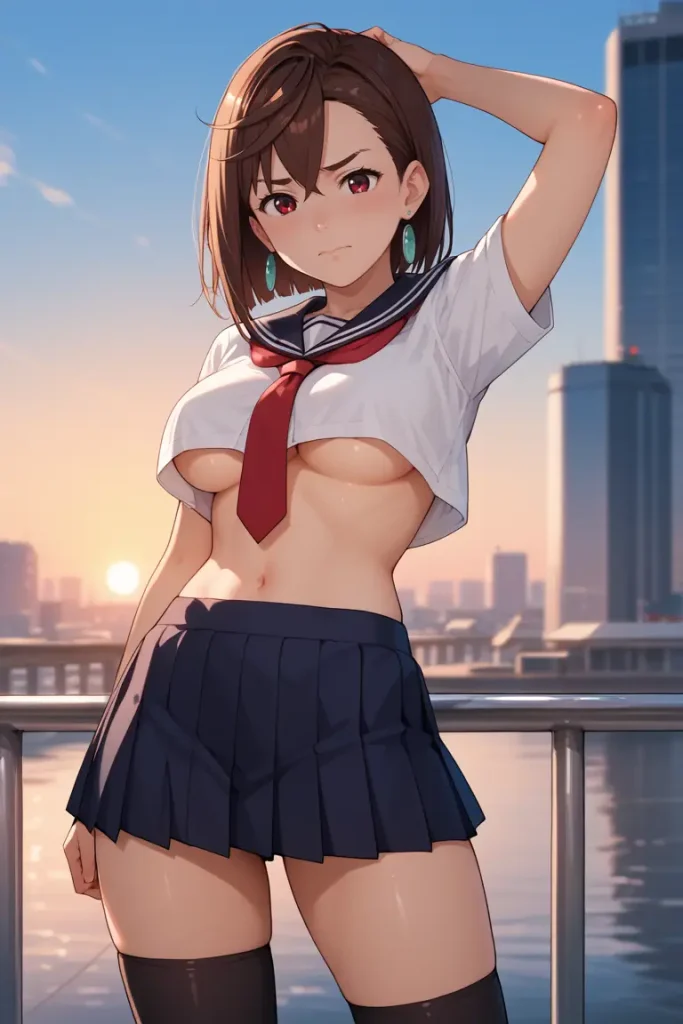 ダンダダンの綾瀬桃が下乳見えるセクシーセーラー服を着るAIエロ画像18枚目