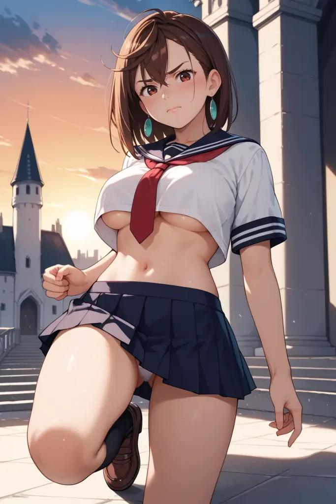 ダンダダンの綾瀬桃が下乳見えるセクシーセーラー服を着るAIエロ画像20枚目