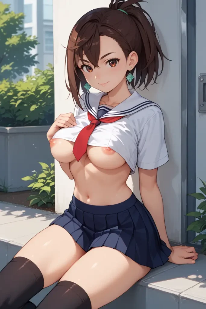 ダンダダンの綾瀬桃が下乳見えるセクシーセーラー服を着るAIエロ画像24枚目