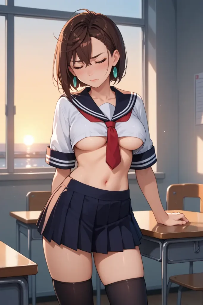 ダンダダンの綾瀬桃が下乳見えるセクシーセーラー服を着るAIエロ画像25枚目
