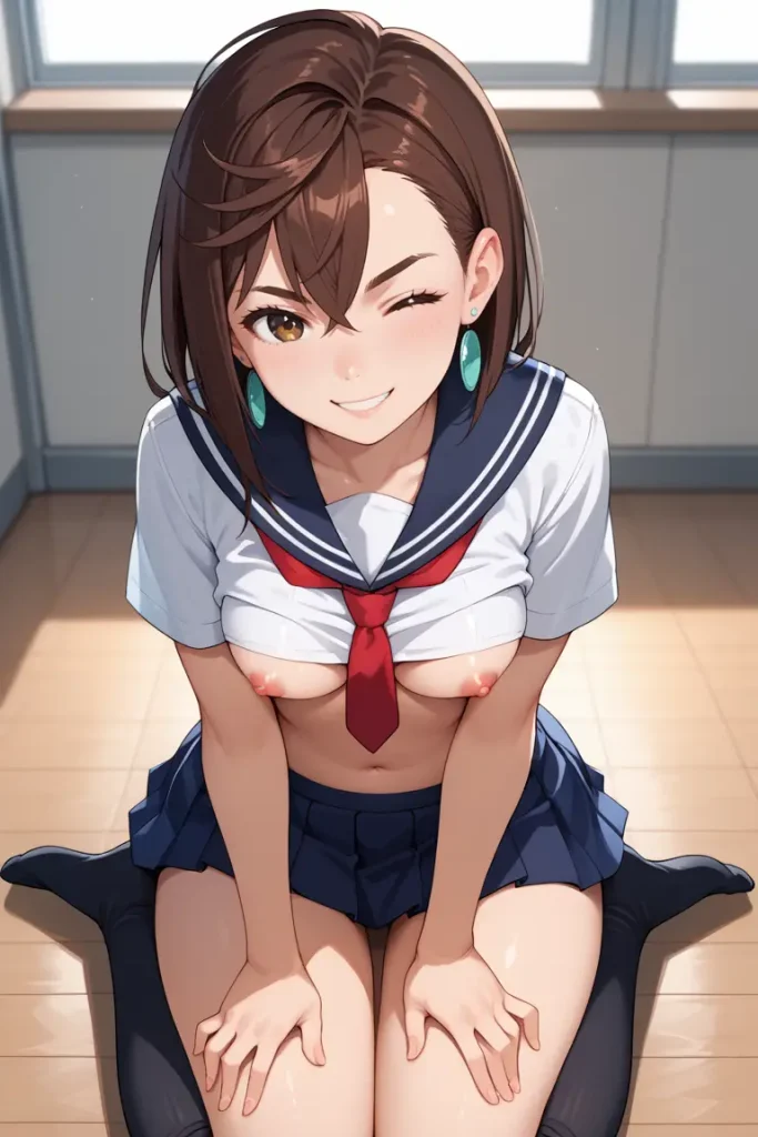 ダンダダンの綾瀬桃が下乳見えるセクシーセーラー服を着るAIエロ画像26枚目
