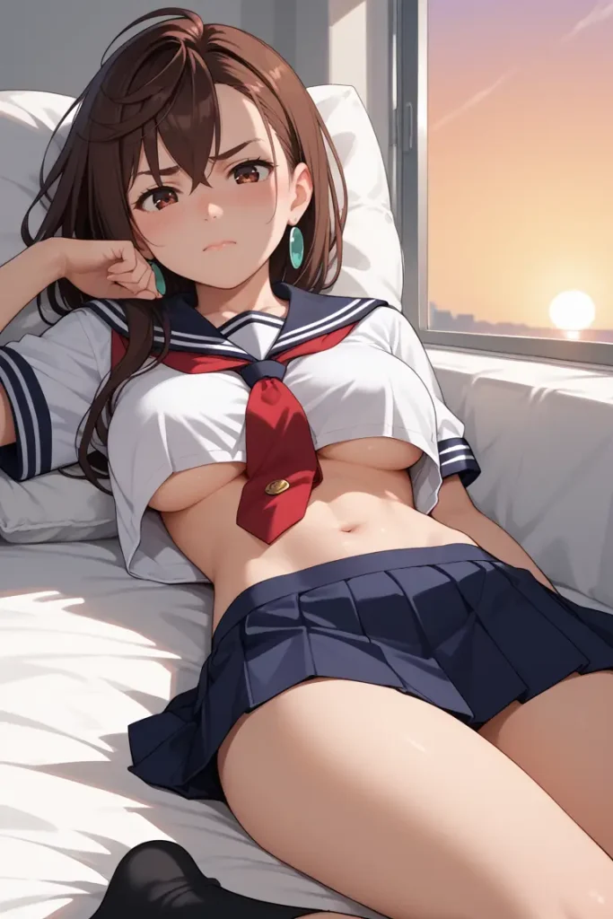 ダンダダンの綾瀬桃が下乳見えるセクシーセーラー服を着るAIエロ画像28枚目