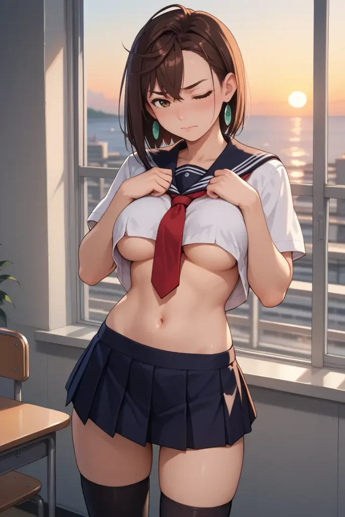 ダンダダンの綾瀬桃が下乳見えるセクシーセーラー服を着るAIエロ画像30枚目