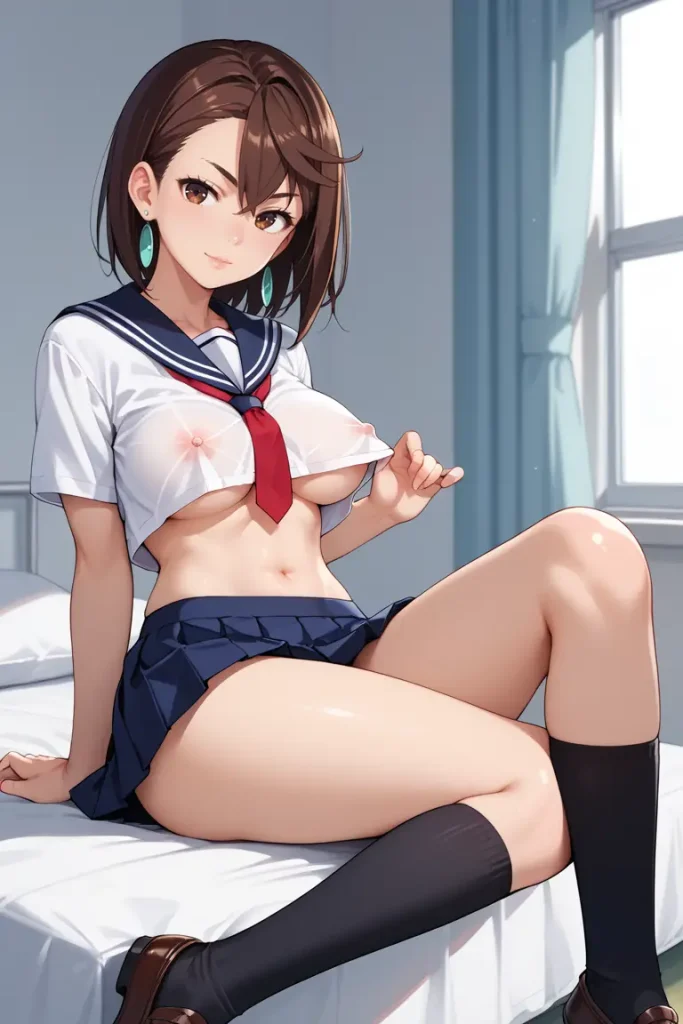 ダンダダンの綾瀬桃が下乳見えるセクシーセーラー服を着るAIエロ画像31枚目