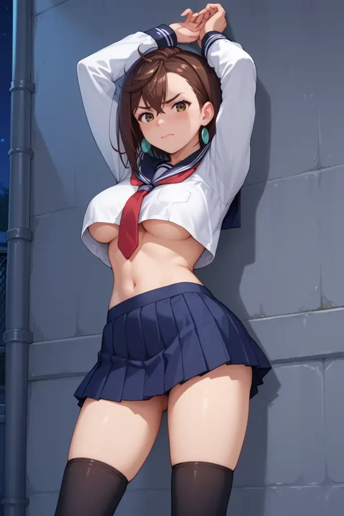 ダンダダンの綾瀬桃が下乳見えるセクシーセーラー服を着るAIエロ画像32枚目