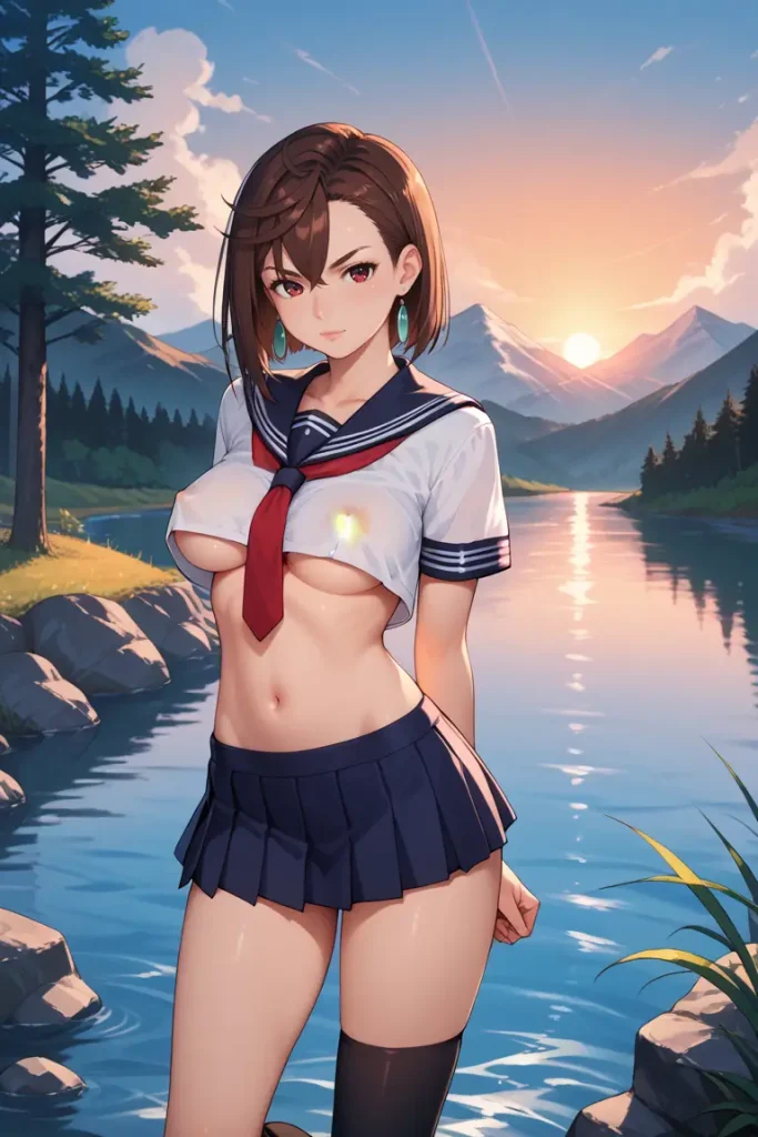 ダンダダンの綾瀬桃が下乳見えるセクシーセーラー服を着るAIエロ画像33枚目
