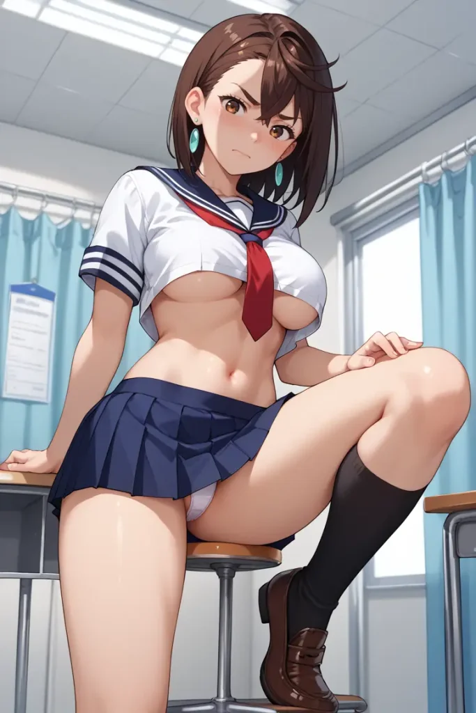 ダンダダンの綾瀬桃が下乳見えるセクシーセーラー服を着るAIエロ画像34枚目
