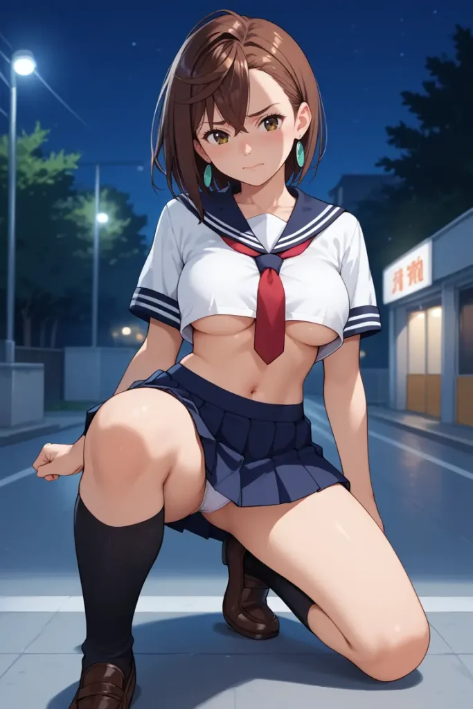 ダンダダンの綾瀬桃が下乳見えるセクシーセーラー服を着るAIエロ画像38枚目
