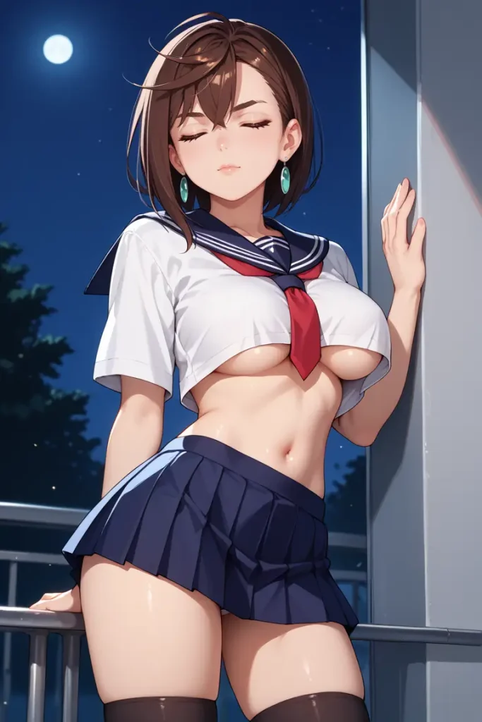 ダンダダンの綾瀬桃が下乳見えるセクシーセーラー服を着るAIエロ画像41枚目