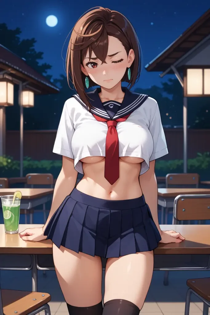 ダンダダンの綾瀬桃が下乳見えるセクシーセーラー服を着るAIエロ画像42枚目