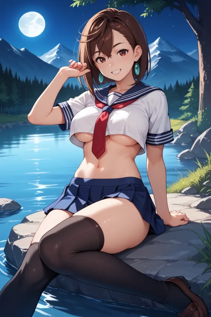 ダンダダンの綾瀬桃が下乳見えるセクシーセーラー服を着るAIエロ画像43枚目