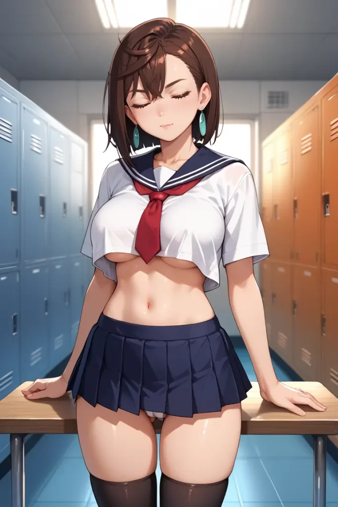 ダンダダンの綾瀬桃が下乳見えるセクシーセーラー服を着るAIエロ画像44枚目