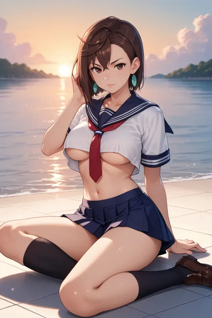 ダンダダンの綾瀬桃が下乳見えるセクシーセーラー服を着るAIエロ画像55枚目
