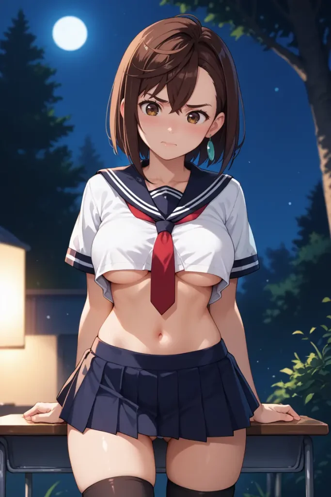 ダンダダンの綾瀬桃が下乳見えるセクシーセーラー服を着るAIエロ画像58枚目