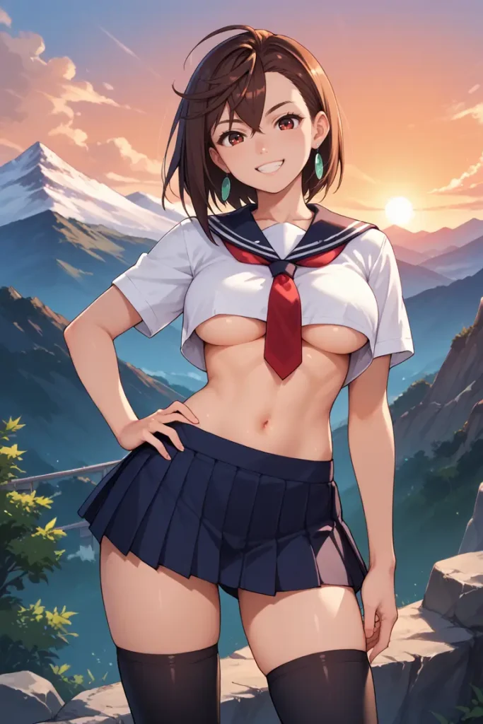 ダンダダンの綾瀬桃が下乳見えるセクシーセーラー服を着るAIエロ画像60枚目
