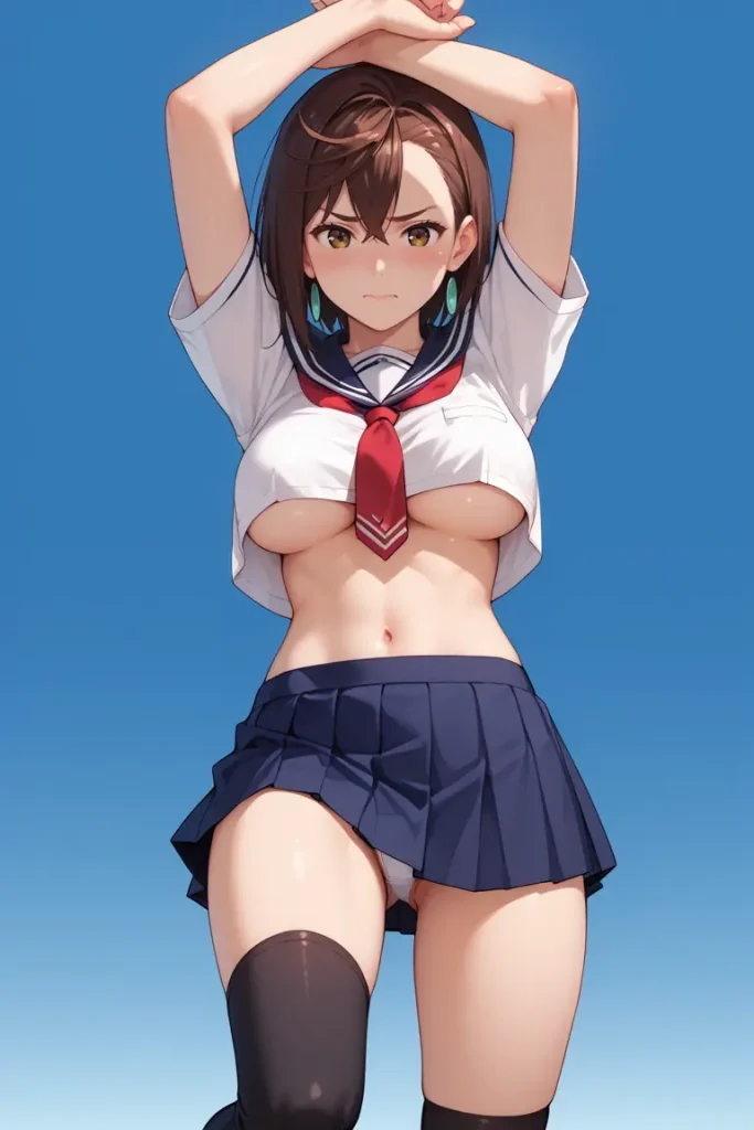 ダンダダンの綾瀬桃が下乳見えるセクシーセーラー服を着るAIエロ画像61枚目