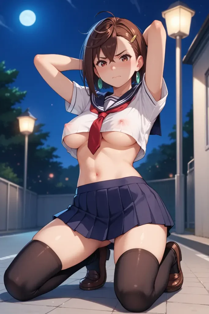 ダンダダンの綾瀬桃が下乳見えるセクシーセーラー服を着るAIエロ画像62枚目
