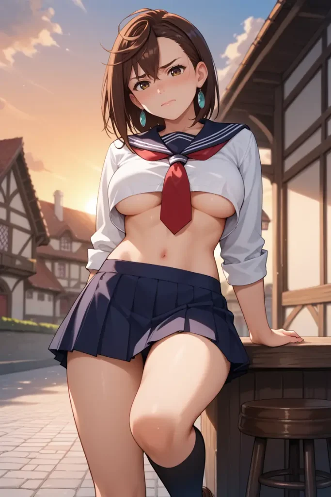 ダンダダンの綾瀬桃が下乳見えるセクシーセーラー服を着るAIエロ画像65枚目