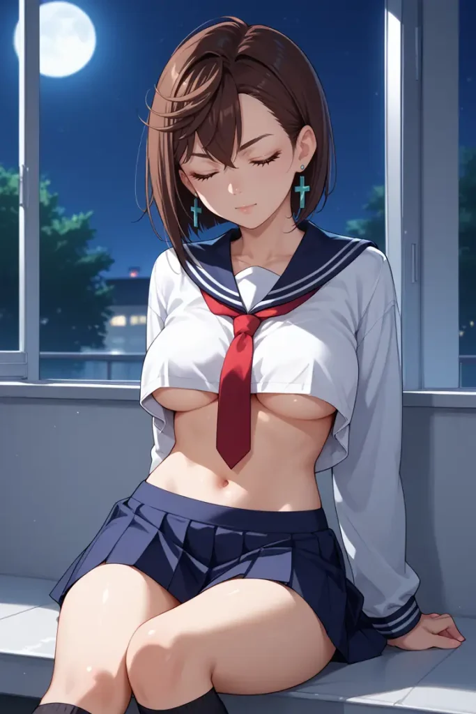 ダンダダンの綾瀬桃が下乳見えるセクシーセーラー服を着るAIエロ画像66枚目