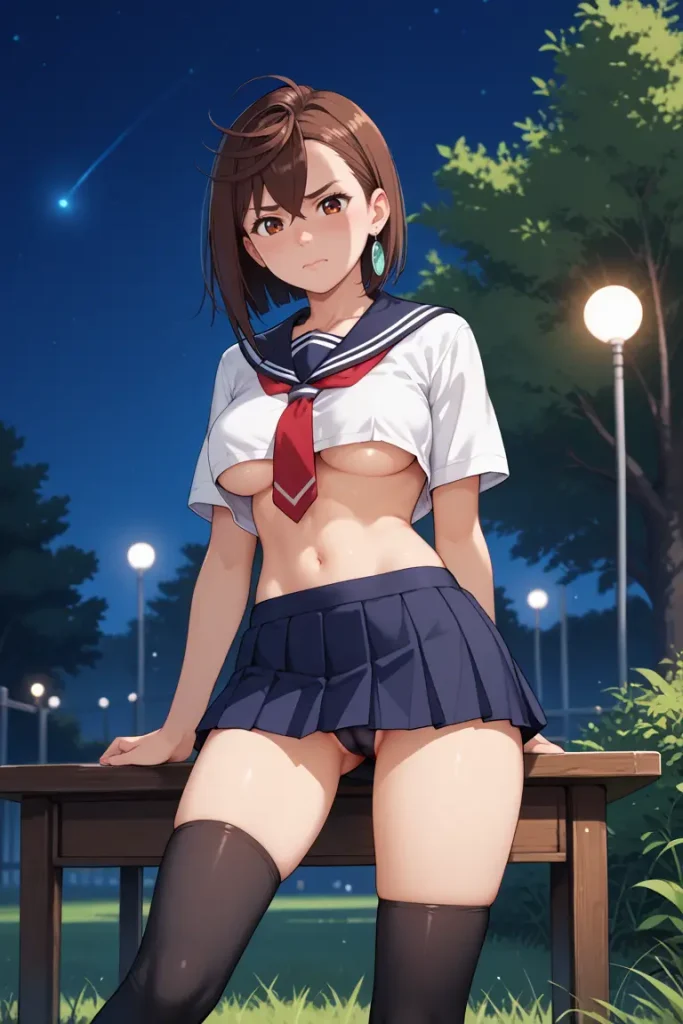 ダンダダンの綾瀬桃が下乳見えるセクシーセーラー服を着るAIエロ画像72枚目