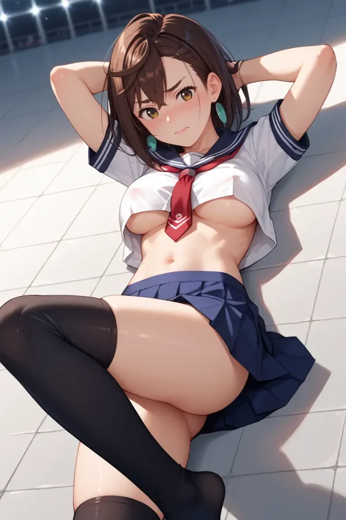 ダンダダンの綾瀬桃が下乳見えるセクシーセーラー服を着るAIエロ画像73枚目