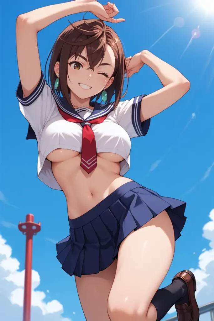 ダンダダンの綾瀬桃が下乳見えるセクシーセーラー服を着るAIエロ画像74枚目