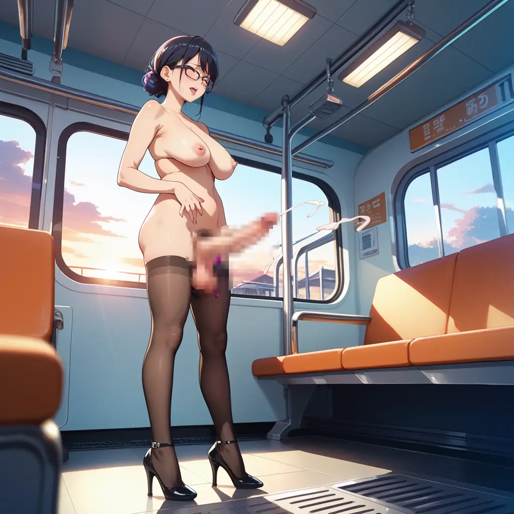ふたなりの人妻が電車内でオナニーするAIエロ画像33枚目