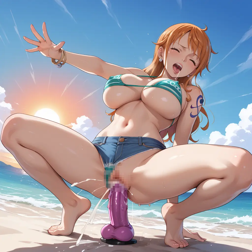 ワンピースのナミがディルドオナニーするエロ画像20枚目