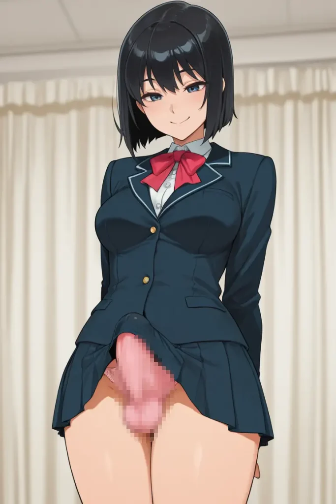 ふたなり女子高生のチンコがもっこりしているAI生成画像1枚目